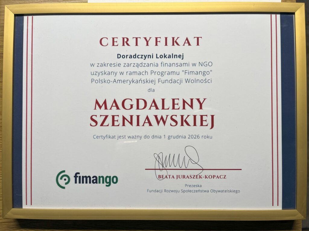 certyfikat doradczyni lokalnej M Szeniawska