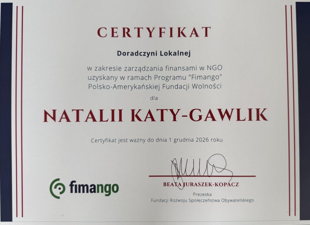 Certyfikat Doradczyni Lokalnej Natalia Kata Gawlik